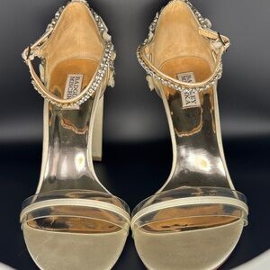 Badgley Mischka Crystal-Embellished Heels with Clear Strap